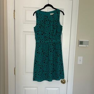 LOFT Teal and Black Patterned Midi Dress